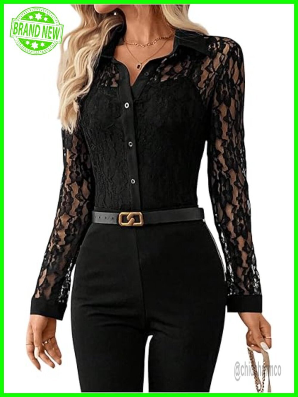 Lace Sheer Long Sleeve Button Down Blouse - Soft, Lightweight, Breathable